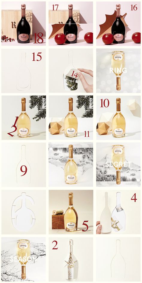 Art director and digital artist Elisa Valenzuela realized this advent calendar for the Ruinart champagne company. Each date of December is animated by a beautiful gif including the bottle, Christmas elements and amazing messages. #luxury #champagne #advertising Art director and digital artist Elisa Valenzuela realized this advent calendar for the Ruinart champagne company. #luxury #champagne #advertising Champagne Advertising, Calendar Graphic, Luxury Champagne, Christmas Elements, Beauty Advent Calendar, Christmas Calendar, Christmas Ad, Instagram Christmas, Christmas Advent Calendar