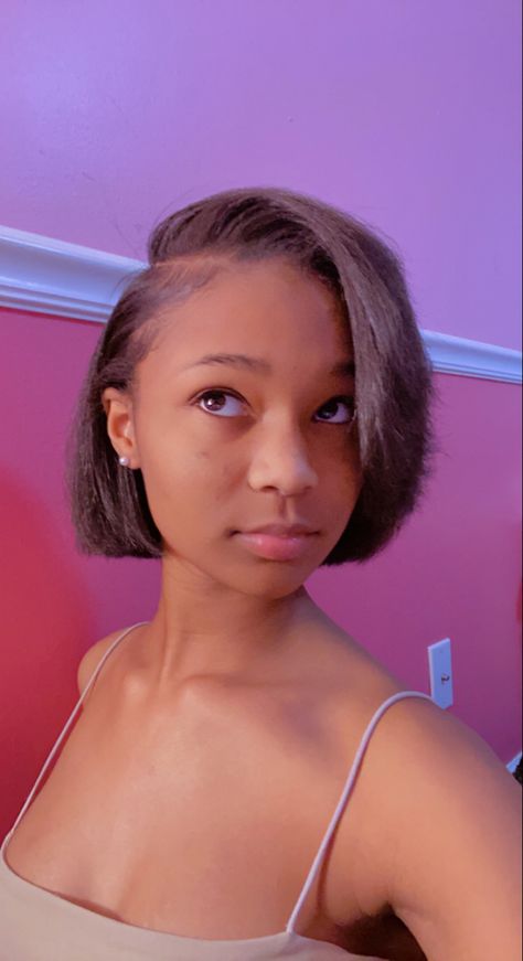 Chin Length Hairstyles For Black Women, Bob Haircuts Natural Hair, Bob Hairstyles Natural Hair Black Women, 4c Natural Hairstyles Short Silk Press, Short Side Part Silk Press, Shirt Bob Black Women, Short Neck Length Haircut Black Women, Bobs With Natural Hair, Bob On 4c Hair