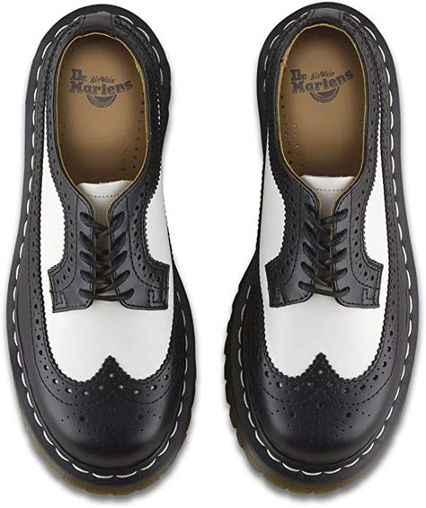 AmazonSmile | Dr. Martens, 3989 Brogue BEX 3-Eye Leather Wingtip Shoe for Men and Women, Black & White, 9 US Women/8 US Men | Oxfords Dr Martens 3989, Women Oxfords, Shoe For Men, Wingtip Shoes, Statement Shoe, Oxford Shoes Men, Shoe Last, Brogue Shoes, Gorgeous Shoes