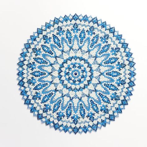 Blue Beaded Doily | Sweet Pea Beadwork Turkish Plates, Doily Pattern, Doily Patterns, Milk Jug, Sweet Pea, Bead Weaving, Doilies, Bead Work, Seed Beads