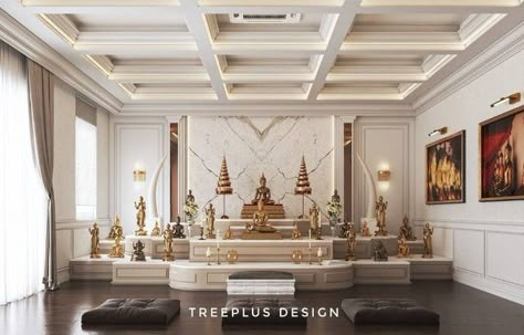 Buddha Room Design Interiors, Buddha Room Design Modern, Shrine Room Design, Shrine Interior, Buddha Room Design, Buddha Room, Praying Room, Shrine Room, Indian House Design