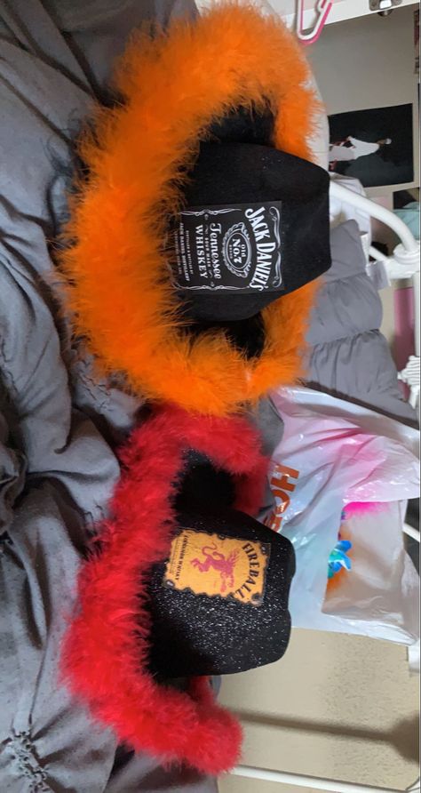 Fireball Cowgirl Costume, Jack Daniels Outfit, Jack Daniels Costume Women, Jack Daniel’s Halloween Costume, Jack Daniels Cowboy Hat, Halloween Alcohol Costumes, Jack Daniels Halloween Costume, Halloween Costumes Alc, Alcohol Hats Halloween