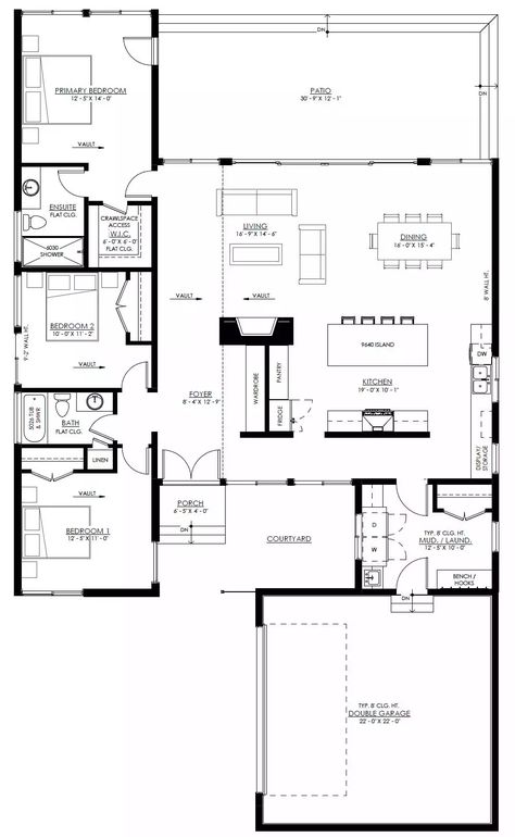 Sooke 1 Story Contemporary Style House Plan 9162 - 9162 Open Floor Plan Modern House, Flooring Plan Ideas, New Build Plans, 3 Bedroom Contemporary House Plans, Contemporary House Layout, Modern Ranch Floor Plans, House Plan One Floor, 3bedroom House Plan, Small Modern House Plans 3 Bedroom