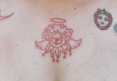 Mini Clown Tattoo, Cute Clown Tattoo Ideas, Clown Tattoo Simple, Small Clown Tattoo, Cute Clown Tattoo, Matching Tattoo Idea, Lucky Tattoos, Circus Tattoo, Lucky Tattoo