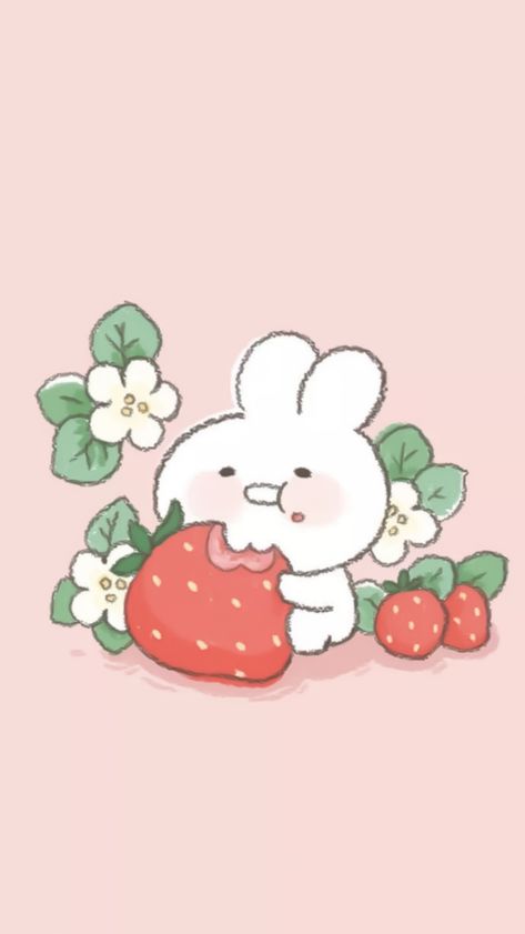 Strawberry Bunny, Strawberry Girl, Strawberry Fields Forever, Cute Wallpaper, Cute Doodles, Pretty Wallpapers, Phone Wallpapers, Strawberries, Drawing Ideas