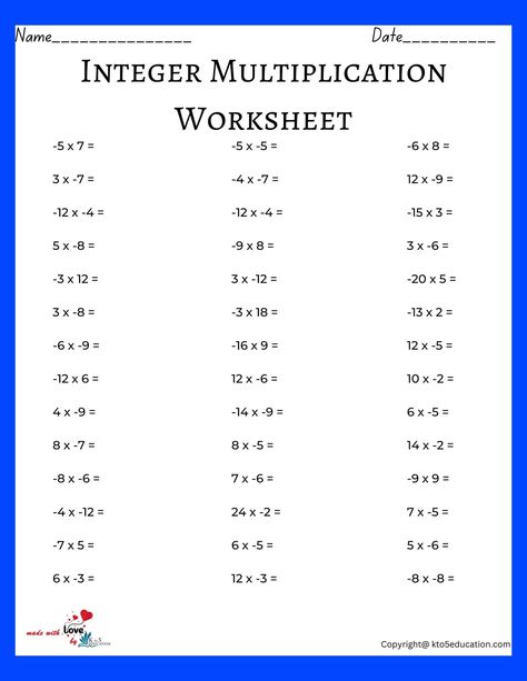 Multiplication Of Integers Class 6 Worksheet | FREE Download Check more at https://kto5education.com/multiplication-of-integers-class-6-worksheet/ Inquiry Based Learning Kindergarten, Multiplication Of Integers, Multiplying Integers, 8th Grade Math Worksheets, Maths Notes, Olympiad Exam, 7th Grade Math Worksheets, Math Integers, Maths Worksheet