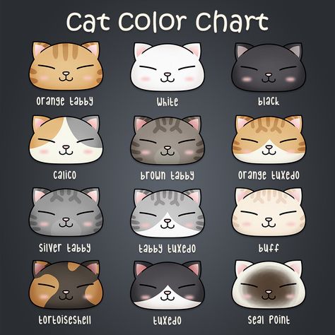 Cat Colors Chart, Different Cat Colors, Cat Color Chart, Cat Color Palette, Chonk Chart, Farming Game, Cat Eye Colors, Cat Sketch, Detailed Coloring Pages