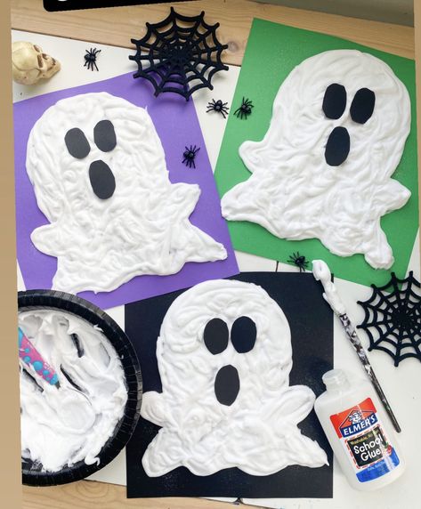 Ghost Crafts Preschool, Craft Elementary, Fun Halloween Crafts For Kids, Puffy Paint Crafts, Craft For Preschool, Prek Crafts, Ghost Crafts, Halloween Crafts Preschool, Monster Crafts