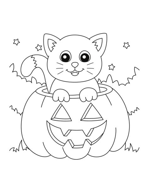 Cute Halloween Coloring Pages, Imprimibles Halloween, Free Halloween Coloring Pages, Halloween Coloring Sheets, Photo Halloween, Chat Halloween, Pumpkin Coloring Pages, Halloween Coloring Book, Cat Coloring Page