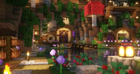 Screenshot from complementary shaders for Minecraft Minecraft Lush Cave Garden, Glow Berries Minecraft, Birch Forest House Minecraft, Minecraft Shaders Aesthetic, Enchantment Table Room Minecraft, Minecraft Shaders, Minecraft Tree, Minecraft Interior, Minecraft Banner Designs