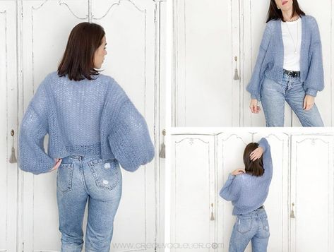 Pola Kardigan, Mohair Sweater Pattern, Bind Off Knitting, Easy Sweater Knitting Patterns, Free Knitting Patterns For Women, Knit Cardigan Pattern, Knit Vest Pattern, Cardigan Design, Mohair Knit