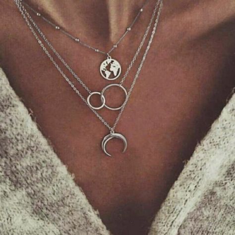 New Not All Boutique Items Come Tagged, Depends On The Distributor Crescent Moon Jewelry, Trendy Items, Moon Crescent, Necklace Moon, Map Necklace, Layered Necklace Set, Moon Pendant Necklace, Hippie Necklace, Couple Jewelry