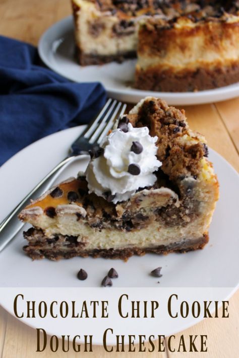 Have your cheesecake and chocolate chip cookie dough too! This decadent cheesecake is perfect for your next special occasion. It is loaded with all of the good stuff for a perfect dessert mashup! Copycat Recipes Desserts, Chocolate Chip Cookie Dough Cheesecake, Decadent Cheesecake, Cookie Dough Cheesecake, Chips Ahoy, Easy Cheesecake Recipes, Cheesecake Desserts, Cookie Crumbs, Creamy Cheesecake