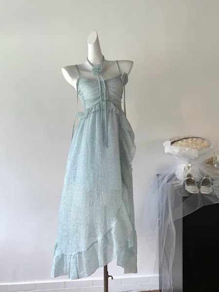 French Temperament Green Fairy Seaside Holiday Dress – Ncocon Seaside Holiday, Whimsical Romantic, Light Blue Dress, Green Fairy, Light Blue Dresses, Summer Soiree, Holiday Dress, Formal Looks, Beautiful Lights