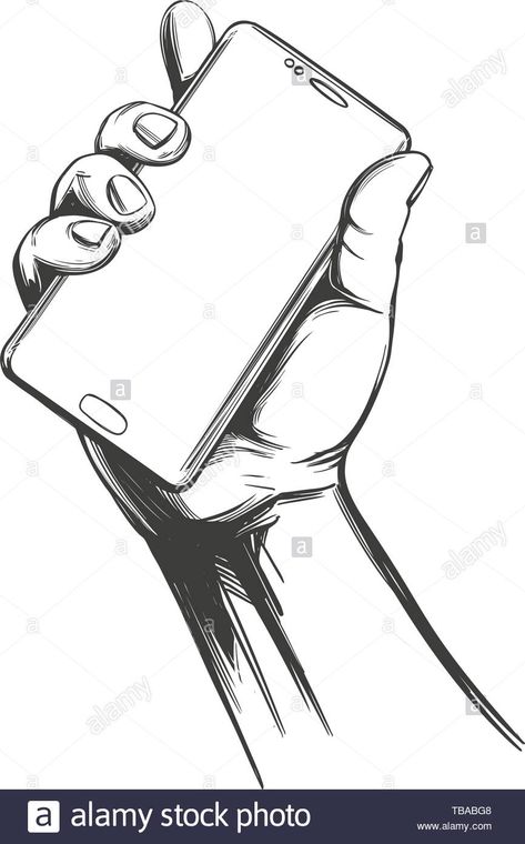 Hand Holding Mirror Drawing, Using Cellphone Drawing, Hand Holding Cellphone Drawing, Phone In Hand Drawing, Phone Sketch Drawing, Someone Holding A Phone, Hand Holding Phone Drawing, Holding A Phone Drawing Reference, Computer Drawing Sketches