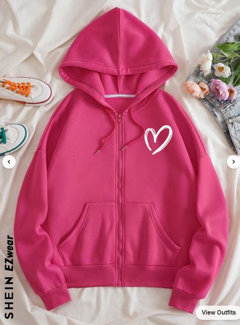 Hot Pink Style, Colorful Prom Dresses, Comfy Outfits Winter, Fabric Heart, Everyday Fashion Outfits, Cut Dress, Hoodie And Sweatpants, Cute Jackets, Pink Style