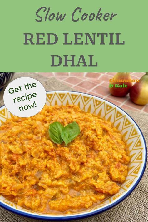 Colourful bowl of red lentil dhal. Easy Dhal Recipe, Slow Cooker Dal, Meal Prep Budget, Vegan Lentil Curry, Crockpot Meal Prep, Lentil Dhal, Dhal Recipe, Lentil Dal, Store Cupboard