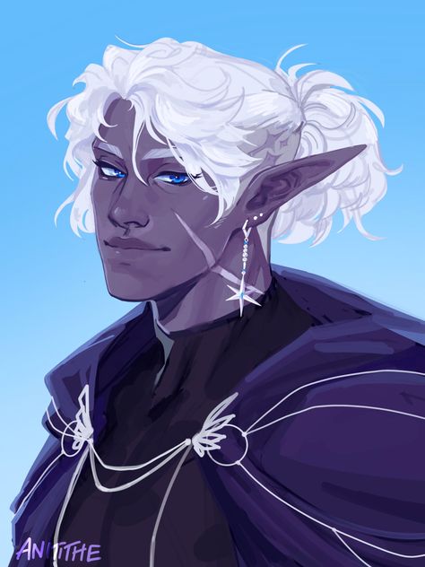 Grey Skinned Character, Water Witch Art, Astral Elf Male, Dnd Wizard Male, Male Elf Character Art, Winter Eladrin Male, Elf Male Character Design, Drow Princess, Drow Male Art