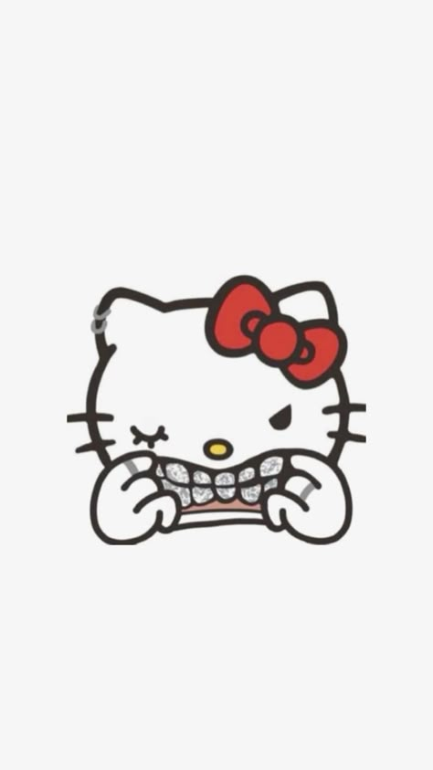 Hello Kitty With Mouth, Hello Kitty Grills, Hello Kitty With Grills, Hood Hello Kitty, Gangster Hello Kitty, Hello Kitty Diamond, Hello Kitty Funny, Tattoo Art Ideas, Pink Wallpaper Hello Kitty