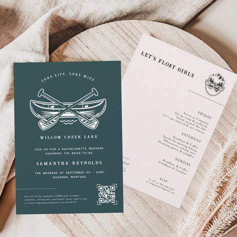 Modern Minimal Lake | Bachelorette Weekend Invitation Lake Bachelorette Party Ideas, Lake House Bachelorette Party, Bachelorette Party Hashtags, Lake Bachelorette Party, Lake Bachelorette, Last Fling Before The Ring, Bachelorette Weekend Itinerary, Bachelorette Weekend Invitations, 2025 Wedding