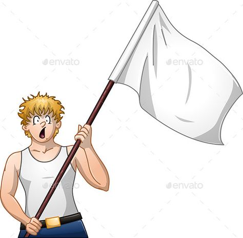 Guy Holds White Flag and Shouts Holding A Flag Drawing, Holding Flag Reference, Person Holding Flag Reference, Holding Flag Pose Drawing, Painting Nose, Flag Drawing, Retro Vector Illustration, Back Drawing, Anatomy References