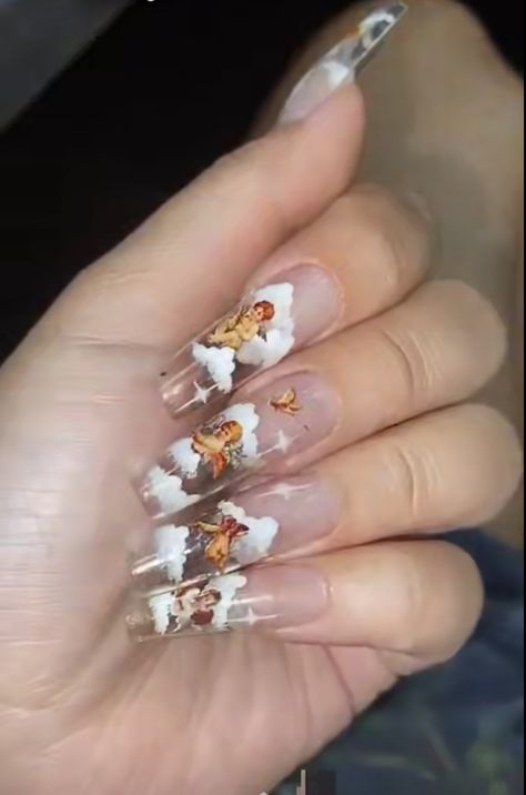 Cupid Nails Acrylic, Cupid Nail Art, Cupid Nails Designs, Designed Acrylic Nails, Cupid Nails, Angel Nail Art, Mix Nails, Cloud Nails, Instagram Blogging