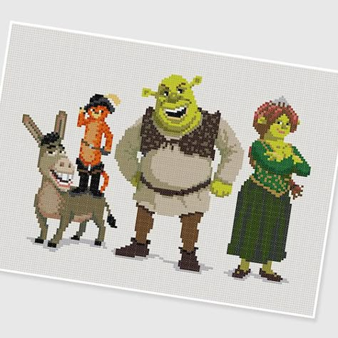 jpg Shrek Cross Stitch Pattern, Shrek Cross Stitch, Pixar Cross Stitch, Disney Characters Cross Stitch Patterns, Figment Cross Stitch Pattern, Lady And The Tramp Cross Stitch, Stitch Cartoon, Cross Stitch For Kids, Disney Cross Stitch