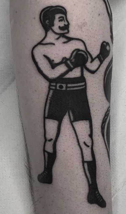 Boxer Tattoo. Boxing Man Tattoo, Boxer Tattoo, Traditional Tattoo Black And White, Boxing Tattoos, Traditional Tattoo Man, Traditional Tattoo Drawings, Traditional Tattoo Old School, Man Tattoo, Torso Tattoos