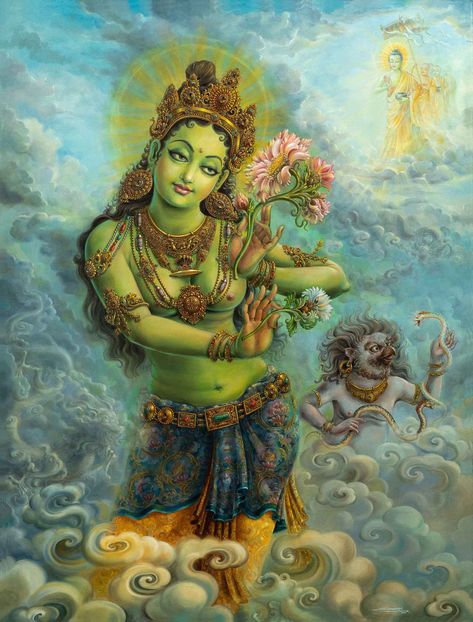 Mona | ARTIST - Mona Tara Devi, Tara Goddess, Bali Painting, Tantra Art, Goddess Artwork, Tibetan Art, Green Tara, Thai Art, Indian Paintings