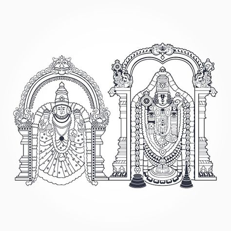 Lord Balaji Cnc Design, Venkateshwara Swamy Paintings, Venkateswara Swamy Images Drawing, Balaji Sketch, Tirupati Balaji Drawing, God Line Art, Lord Sketch, Tirupati Temple, God Sketch