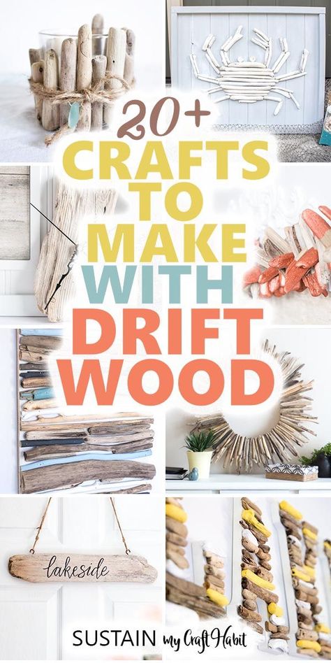 Need a reason to collect drift wood this summer? Here are 20 of our favourite DIY driftwood crafts, projects and art ideas you can make this summer. #driftwoodcrafts #diydecor #coastalstyle #sustainmycrafthabit #driftwoodart Diy Driftwood, Driftwood Wreath, Driftwood Christmas Tree, Hantverk Diy, Driftwood Diy, Driftwood Mirror, Driftwood Art Diy, Painted Driftwood, Driftwood Projects