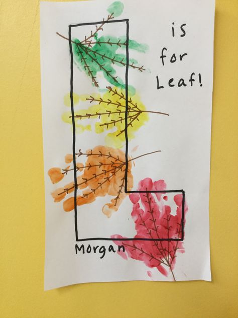 L is for leaf handprint art Mixing Colors Handprint, L Handprint Craft, L Is For Handprint Craft, L Is For Leaf Preschool, Leaf Crafts For Infants, Letter L Projects For Preschool, L Is For Leaf Craft, Leaf Art For Infants, Preschool Leaves Crafts