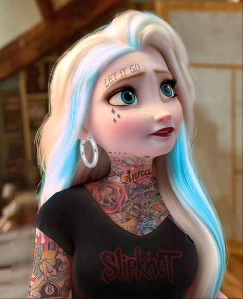 Punk Disney Characters Princess Gone Bad, Emo Disney Characters, Emo Disney Princess, Punk Disney Characters, Emo Disney, Dark Disney Art, Goth Disney Princess, Ice Land, Goth Disney Princesses