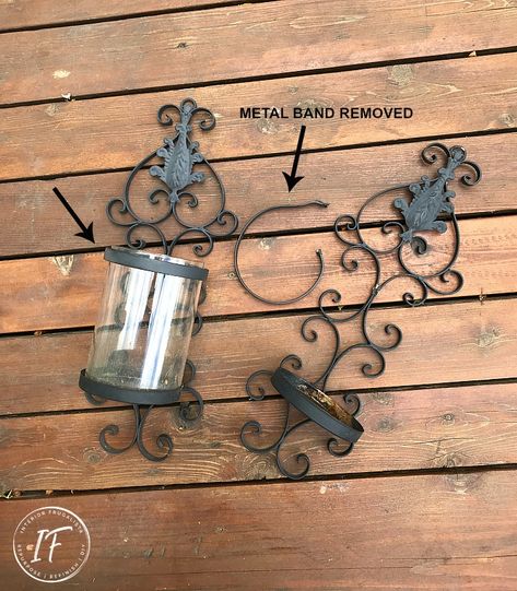 Metal Wall Candle Holders, Wall Sconces Diy, Candle Repurpose, Mason Jar Solar Lights, Upcycled Thrift, Repurposed Metal, Outdoor Candle Holders, Outdoor Candle, Solar Mason Jars