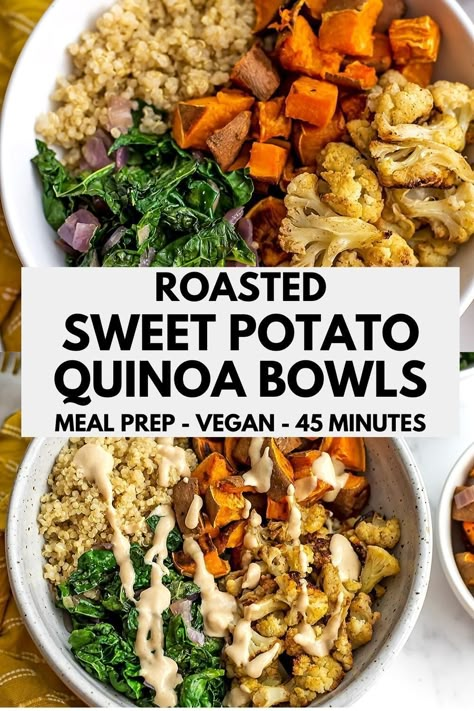 Meal Prep Sweet Potatoes, Potato Bowl Recipe, Quinoa Bowls Healthy, Sweet Potato Bowl, Kale Sweet Potato, Sweet Potato Quinoa, Potato Bowl, Sweet Potato Bowls, Quinoa Kale