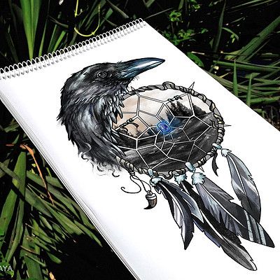 BLACK RAVEN Raven Dream Catcher Tattoo, Black Crow Tattoos, Crow Tattoo Design, Spartan Tattoo, Dream Catcher Tattoo, Crow Tattoo, Goddess Tattoo, Nordic Tattoo, Black Raven