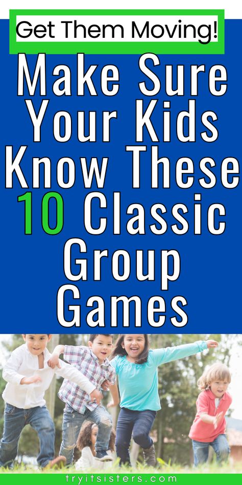 kids playing hide and go seek outside, laughing and having fun. with words get them moving! make sure your kids know these 10 classic group games Group Games For Kids Indoor, Indoor Group Games For Kids, Fun Indoor Games For Kids, Indoor Group Games, School Games For Kids, Easy Games For Kids, Group Games For Kids, Fun Group Games, Indoor Games For Kids