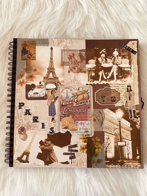 Paris Stickers Vintage, Vintage Theme Scrapbook, Scrapbook Paris Ideas, Retro Journal Ideas, Paris Journal Ideas, Retro Scrapbook Ideas, Paris Scrapbook Ideas, Scrapbook Vintage Ideas, Vintage Aesthetic Scrapbook Ideas