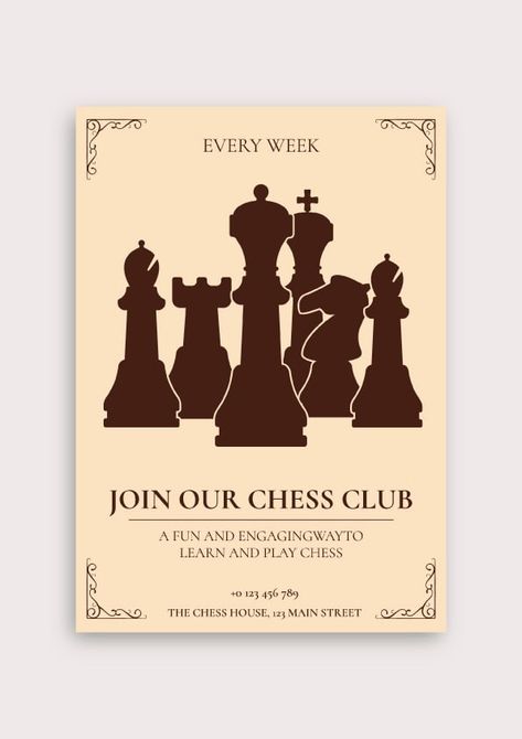 Hand-drawn Vintage Join Our Chess Club Flyer Chess Club Poster, Chess Club, Club Poster, Club Flyers, Brand Kit, Play To Learn, Chess, Free Graphic Design, Social Media Platforms