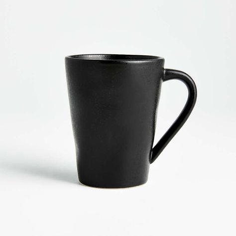 Coffee Mugs and Tea Cups | Crate & Barrel Ceramic Shapes, Unique Glassware, Black Dinnerware, Modern Tables, Lehenga Red, Home Coffee Bar, White Mugs, Best Coffee Mugs, Black Mugs