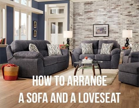 Knowing how to arrange your new sofa and loveseat can be tricky. Obviously, things will change depending on the size and shape of your room, but there are lots of ways to arrange sofas and loveseats that will work in most any room. Check out some of our ideas below!   #InteriorDesign #Sofas #LivingRoom #Loveseat Couch And Loveseat Arrangement, Blue Living Room Sets, Leather Sofa And Loveseat, Sofa Layout, Sofa And Loveseat, Family Room Sofa, Loveseat Living Room, Living Room Furniture Arrangement, Living Room Arrangements