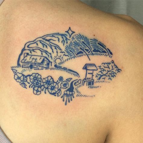 Toile Tattoo, Sound Of Music Tattoo, Fantastical Tattoos, Etching Style Tattoo, Appalachian Tattoo, Granola Tattoos, Cottage Tattoo, Blanket Tattoo, Tattoo Quilt