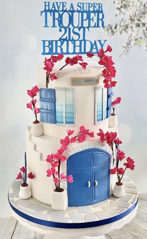 Mamma Mia Cake, 17th Birthday Party Ideas, Greek Cake, Island Cake, 17 Birthday Cake, 17th Birthday Ideas, Cake Decorator, Bday Party Theme, 1 Cake