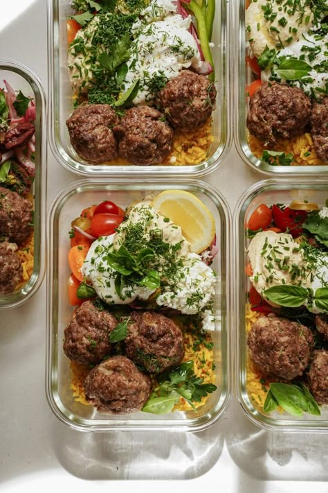 Sunday Meal Prep For The Week, Greek Bowl Recipe, Greek Bowls, Greek Bowl, Blue Zones Recipes, Nutritious Lunch, Mediterranean Cooking, Greek Recipe, Greek Meatballs