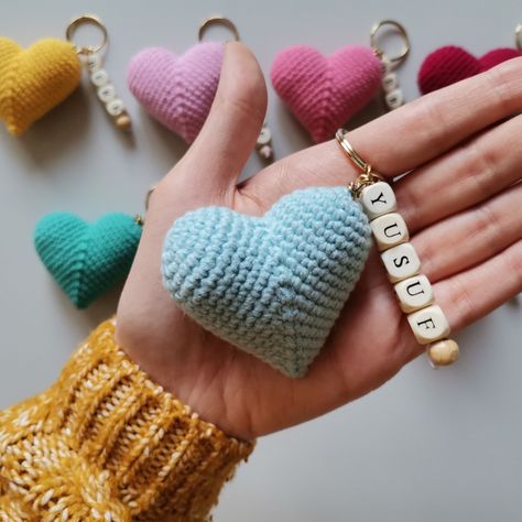 You can gift knitted heart keychains with wooden beads, special for your name and the colors of which you decide, to your loved ones. ❤️ Valentines Day Crochet Keychain, Crochet Key Chains, Crochet Heart Keychain, Braided Heart, Crochet Keychains, Crochet Christmas Gifts, Bachelorette Party Gift, Valentines Day Heart, Knitted Heart