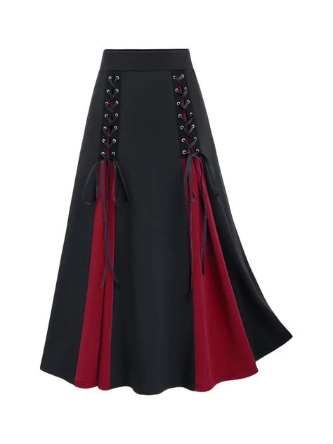 Vintage Colorblock Pleated Tie Front Skirt Casual High Waist - Temu Pola Rok, Rok Midi, Hipster Skirt, Plus Size Gothic, Plus Size Goth, Detail Couture, Goth Skirt, Steampunk Skirt, Gothic Skirt