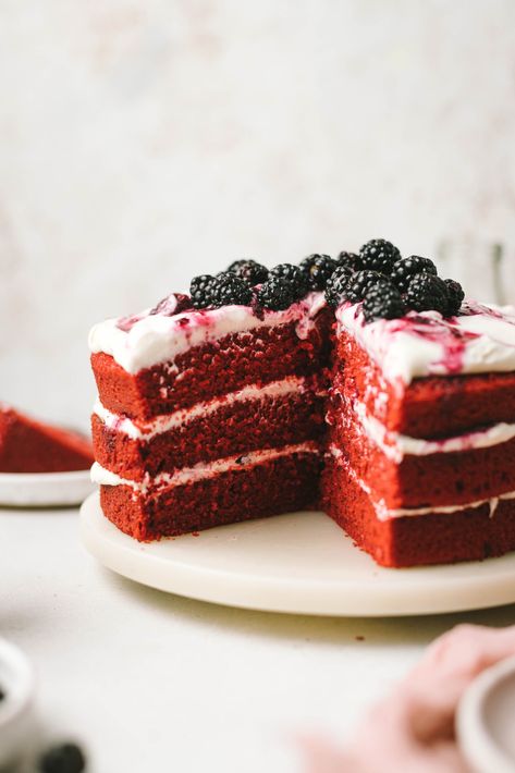 The perfect recipe for a Juneteeth Celebration. This Red Velvet Cake is unbelievably delicious, moist and so easy to make. Cakes Red Velvet, Easter Sunday Dinner, Blackberry Frosting, Peach Crumble Pie, Best Red Velvet Cake, Blackberry Compote, Grandbaby Cakes, Red Spice, Vegan Grilling