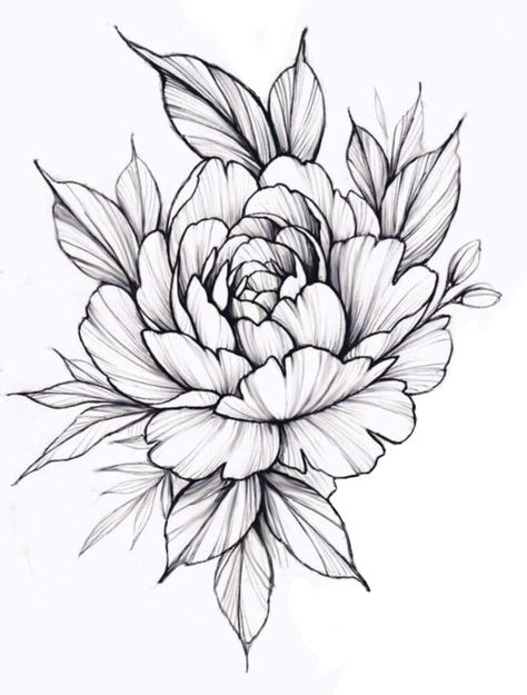 Flower Tattoo Stencils, Peony Flower Tattoos, Flower Tattoo Drawings, Muster Tattoos, Floral Tattoo Sleeve, Peonies Tattoo, Tattoo Stencil Outline, Floral Tattoo Design, Minimalist Tattoos