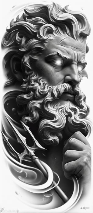 Posiden Tattoo Design, Odin Drawing, Greek Mythology Tattoo Design, Zeus Posiden Hades Tattoo, Zeus Statue Tattoo Design, Zeus Poseidon Hades Tattoo, Zeus Poseidon Hades Tattoo Design, Poseidon Drawing, Greek God Tattoo Poseidon