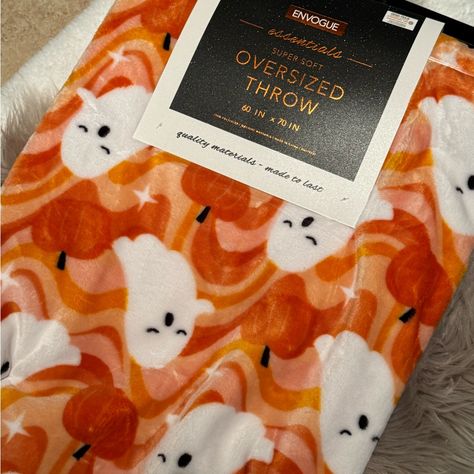 Orange Soft Ghost Throw Blanket 60x70 Perfect In Time For The Fall Season And Halloween . Seasonal Blankets, Fall Blanket Aesthetic, Throw Pillows Fall, Fall Sheets, Halloween Throw Blanket, Autumn Blanket, Fall Blankets, Cute Blankets Aesthetic, Fall Gift Baskets